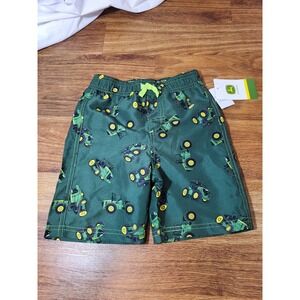 John Deere Toddler Boys Green Tractor Print Swim Trunks Size 3T